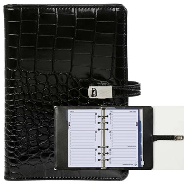 1111-06 Refillable Personal Agenda Ring Binder Croco Black